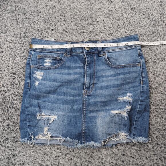 American Eagle Skirt Women 6 Blue Distressed Stretch Hi Rise Mini Casual Denim - Picture 4 of 6